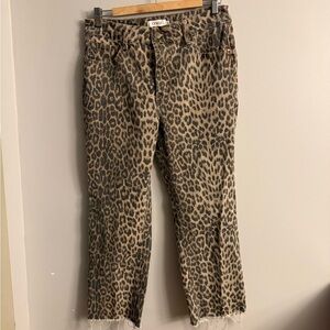 Oraije Paris Leopard Print Jeans Size 42 XL Raw Hem Straight Leg